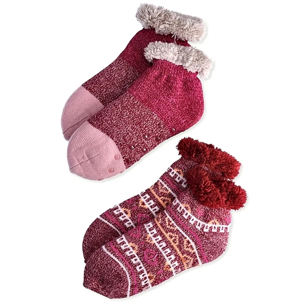 2-Pack Joyspun Knit Slipper Socks Pink Geometric Women's size 4-10